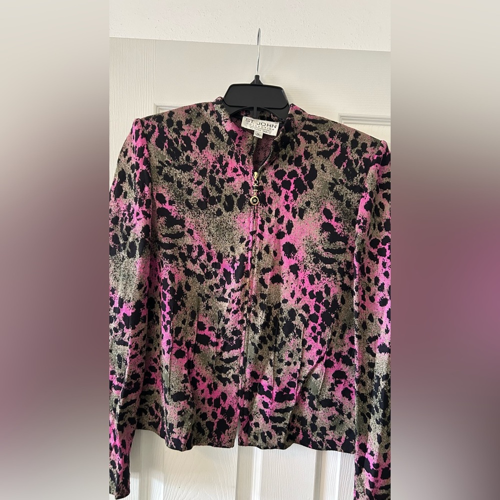 St John Pink and Black Leopard Print Women's Top
